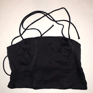 Zara Satin Strappy Crop Top | Black with Open Back | Tied in the Back | Size S